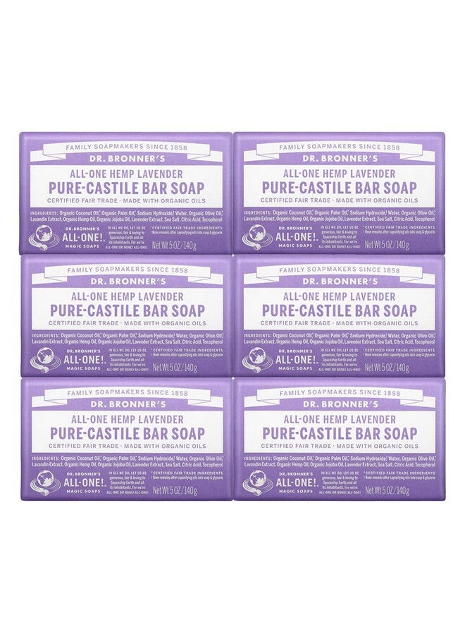 Dr. Bronner’S Purecastile Bar Soap (Lavender 5 Ounce 6Pack) Made With Organic Oils For Face Body And Hair Gentle And Moisturizing Biodegradable Vegan Crueltyfree Nongmo