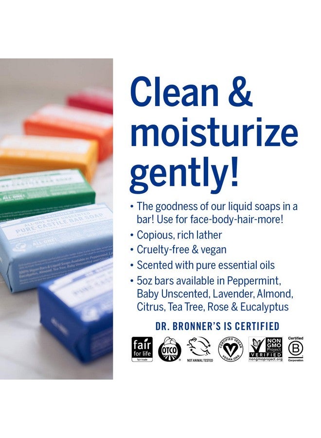 Dr. Bronner’S Purecastile Bar Soap (Lavender 5 Ounce 6Pack) Made With Organic Oils For Face Body And Hair Gentle And Moisturizing Biodegradable Vegan Crueltyfree Nongmo