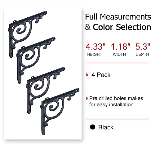 NACH Decorative Shelf Brackets, 4 Pack of 5.3 x 4.3 x 1.2 inch, Antique Metal Shelf Brackets - Shelf Support Bracket for Wall - Victorian Shelf Bracket - Image 2