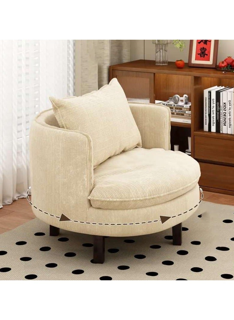 LEDIN 360 Degree Swivel Sofa Chair, Modern Comfy Corduroy Round Barrel Chair, Plush Foam Cushions, Metal Swivel Base for Living Room/Bedroom/Office, Beige  - Image 3