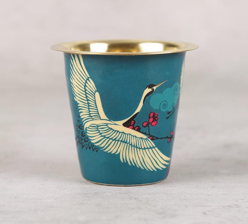 India Circus by Krsnaa Mehta India Circus by Krsnaa Mehta Legend of The Cranes Brass Coffee Tea Cup Tumbler Traditional Kumbakonam Dawara Set Filter Coffee Set Serving Drinkware 150 ml  - Image 4