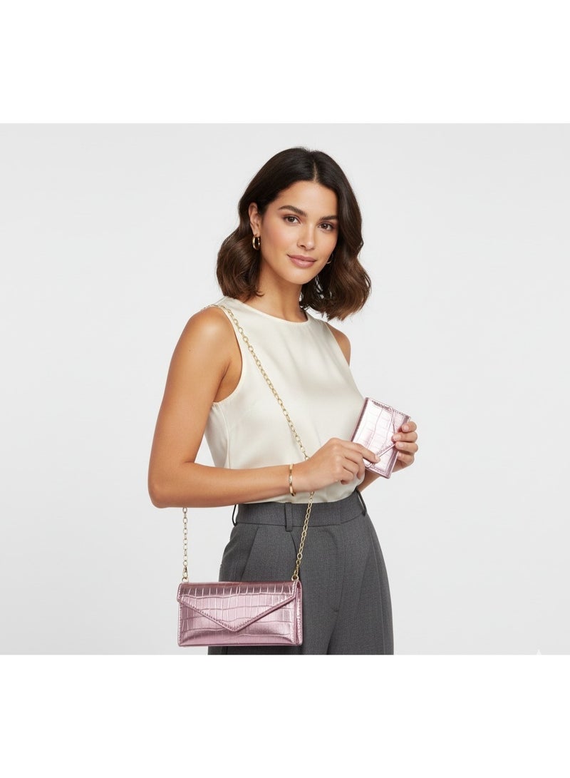 zoba Elegant women's bag and wallet set – patent leather with a crocodile pattern – a trendy chain bag + a practical wallet with a luxurious design - Image 5