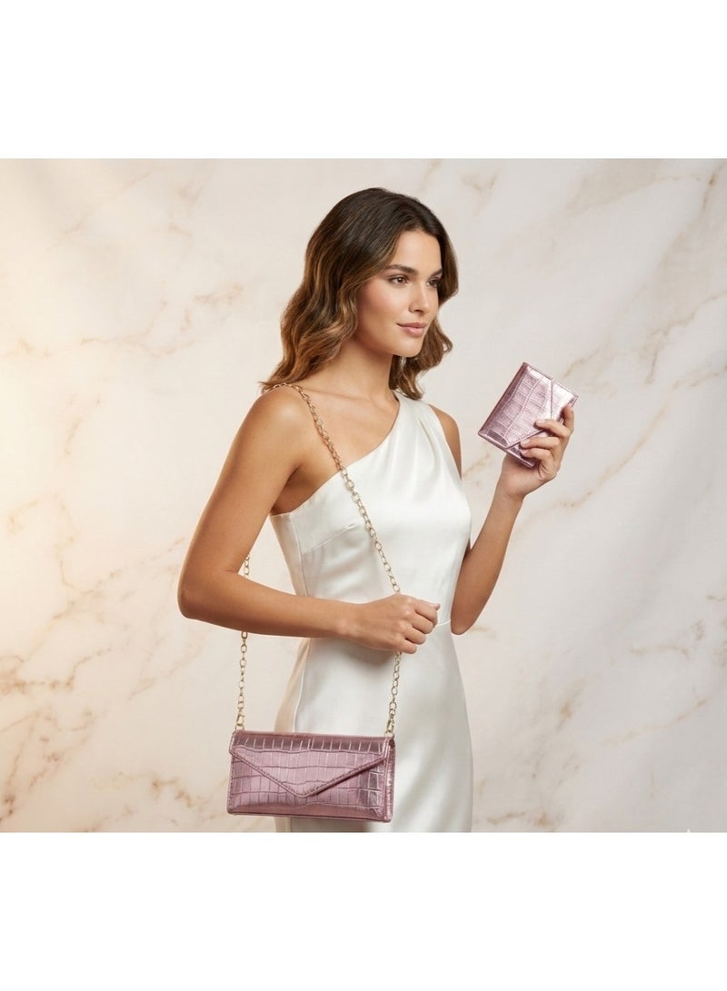 zoba Elegant women's bag and wallet set – patent leather with a crocodile pattern – a trendy chain bag + a practical wallet with a luxurious design - Image 4