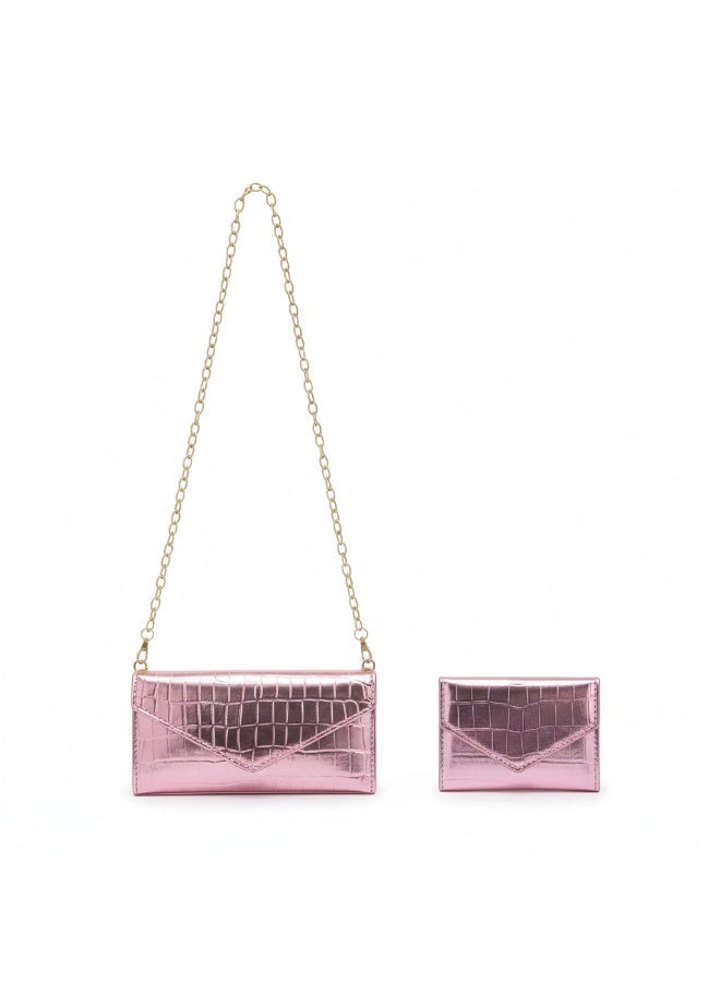 zoba Elegant women's bag and wallet set – patent leather with a crocodile pattern – a trendy chain bag + a practical wallet with a luxurious design - Image 1