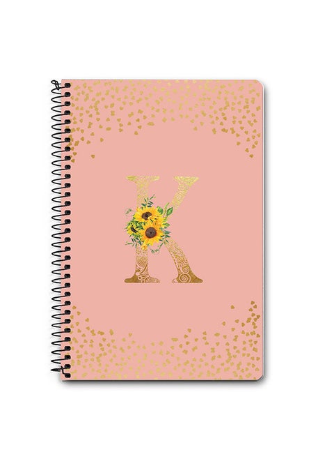 Designer A5 Spiral Notebook Memo Notepad Journal - Custom Monogram Initial Letter Mandala Floral Pattern Alphabet - K - Rose Pink