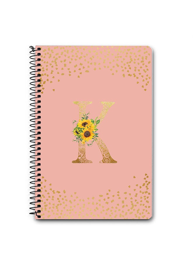 Designer A5 Spiral Notebook Memo Notepad Journal - Custom Monogram Initial Letter Mandala Floral Pattern Alphabet - K - Rose Pink