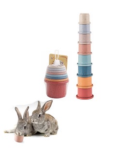 Excefore 8 Pcs Stacking Cups for Rabbits - Multi-Colored Reusable Bunny Toys of Different Sizes, Safe Plastic Nesting Toys for Small Animals Rabbits Bunny Hiding Food and Playing  - Image 1