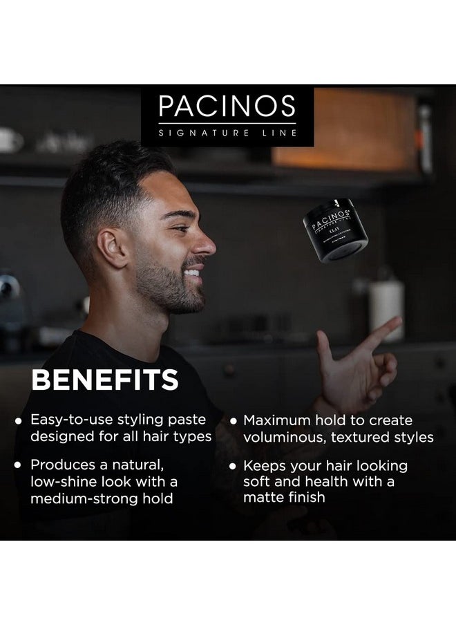 باتشينوس معجون الشعر الطيني من Pacinos Signature Line - شمع تصفيف الشعر يدوم طويلاً مع ثبات قوي لجميع تصفيفات الشعر، 4 أونصة  - Image 2