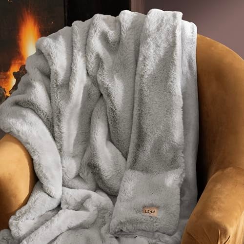UGG Euphoria Faux Fur Throw Blanket, Oversized Warm Throw for Couch or Chair, Luxury Bedroom Decor, Cozy Soft Blankets, Machine Washable, 50-inch x 70-inch, Seal Grey - Image 5