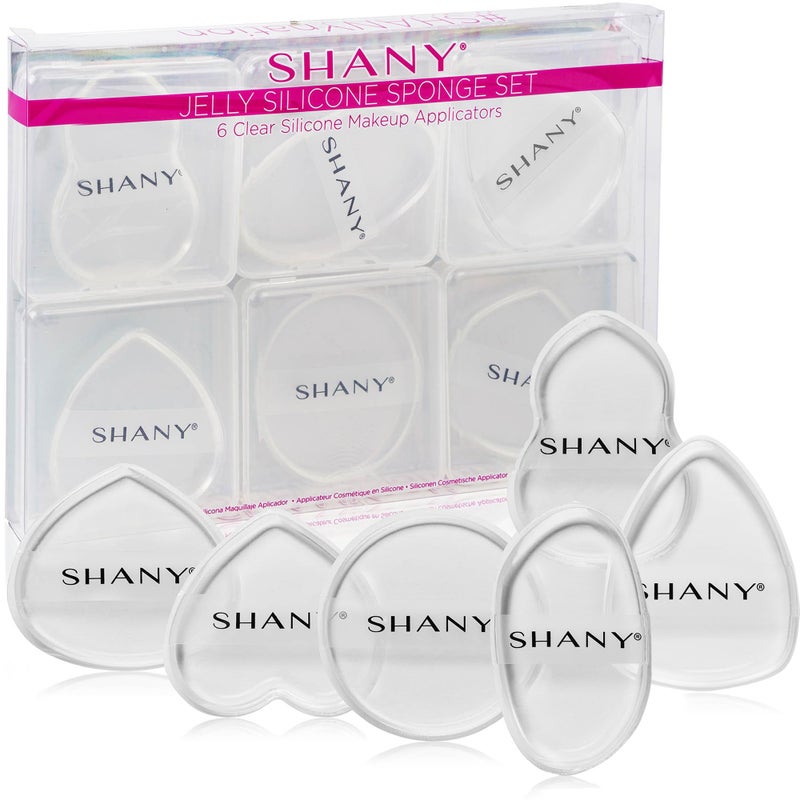 SHANY Stay Jelly Silicone Sponge Set  Clear  NonAbsorbent Makeup Blending Sponges for Flawless Application with Foundation  Assorted Sizes and Shapes  Pack of 6
