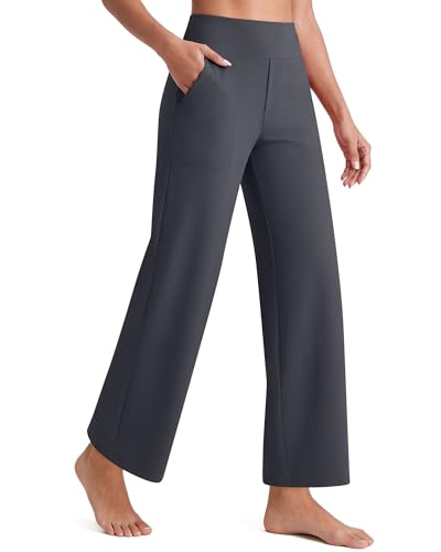 G4Free Yoga Dress Pants with Pockets for Women Wide Leg High Wasit Ankle Stretch Comfy Pants Casual Loose Palazzos for Travel Dark GreySPetite - Image 1