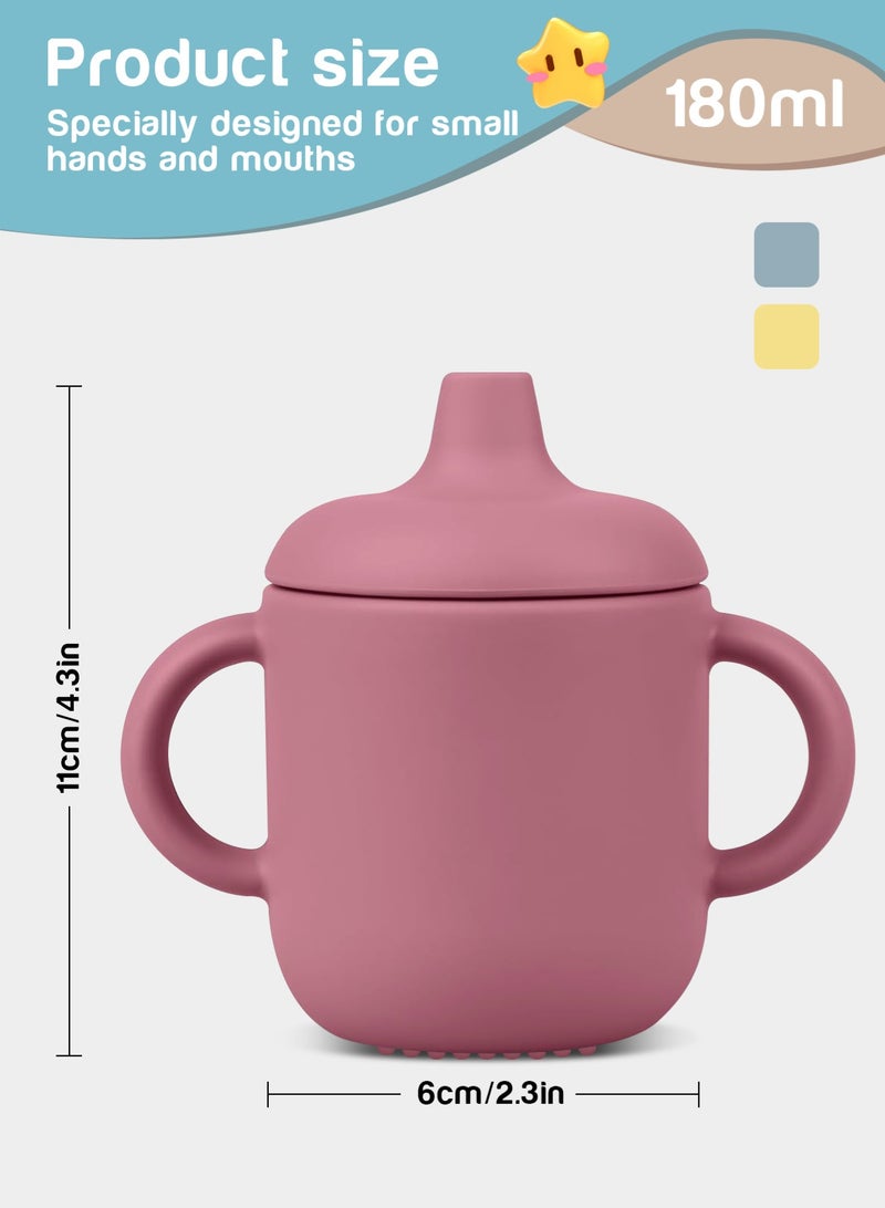 URbazaar 2 Pack Baby Training Cup 180ml, Silicone Sippy Cup with Handles, Lid and Straw, Spill Proof and Non-Slip Straw Cup for Babies and Toddler - Image 2