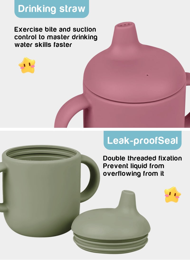URbazaar 2 Pack Baby Training Cup 180ml, Silicone Sippy Cup with Handles, Lid and Straw, Spill Proof and Non-Slip Straw Cup for Babies and Toddler - Image 3