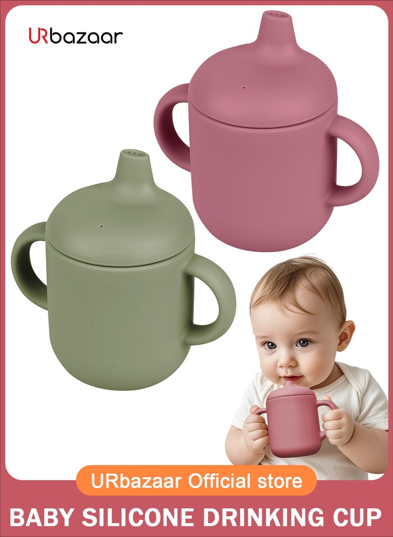 URbazaar 2 Pack Baby Training Cup 180ml, Silicone Sippy Cup with Handles, Lid and Straw, Spill Proof and Non-Slip Straw Cup for Babies and Toddler - Image 1