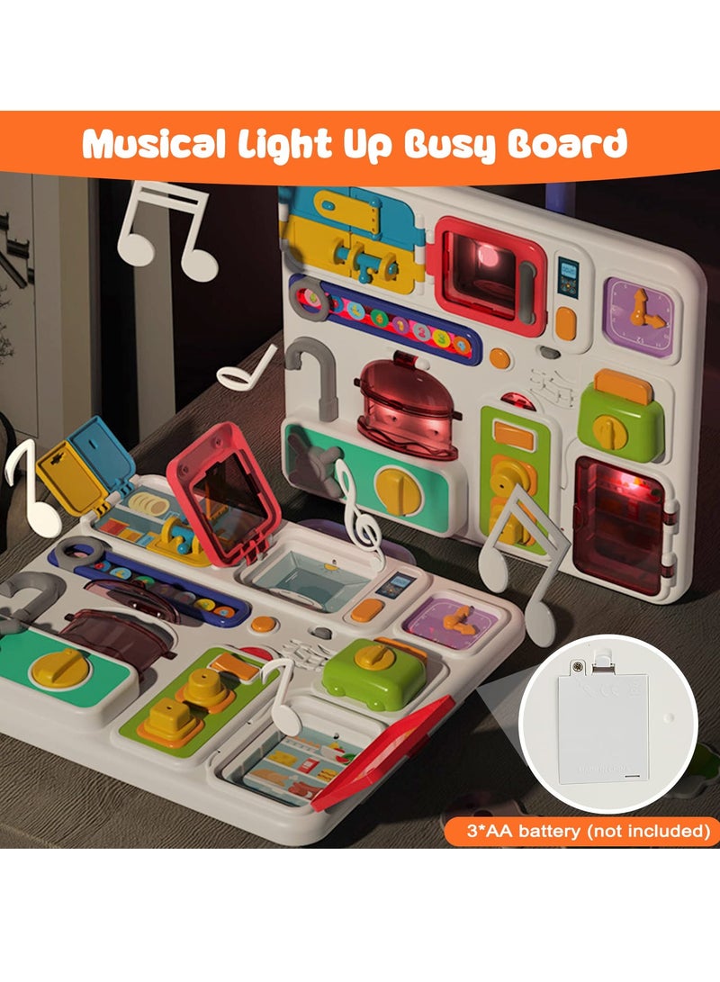 SYOSI Kitchen Busy Board for Toddlers 1-3, Light Up Musical Travel Toy for 12-18 Months, Montessori Sensory Toy for Fine Motor Skills, Car Seat Toy, Ideal Gift for 1-2 and 2-4 Year Olds - Image 5