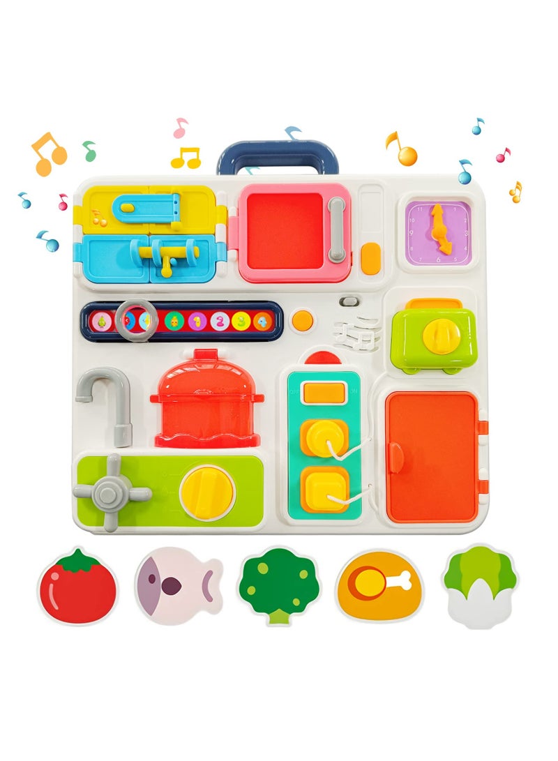 SYOSI Kitchen Busy Board for Toddlers 1-3, Light Up Musical Travel Toy for 12-18 Months, Montessori Sensory Toy for Fine Motor Skills, Car Seat Toy, Ideal Gift for 1-2 and 2-4 Year Olds - Image 1