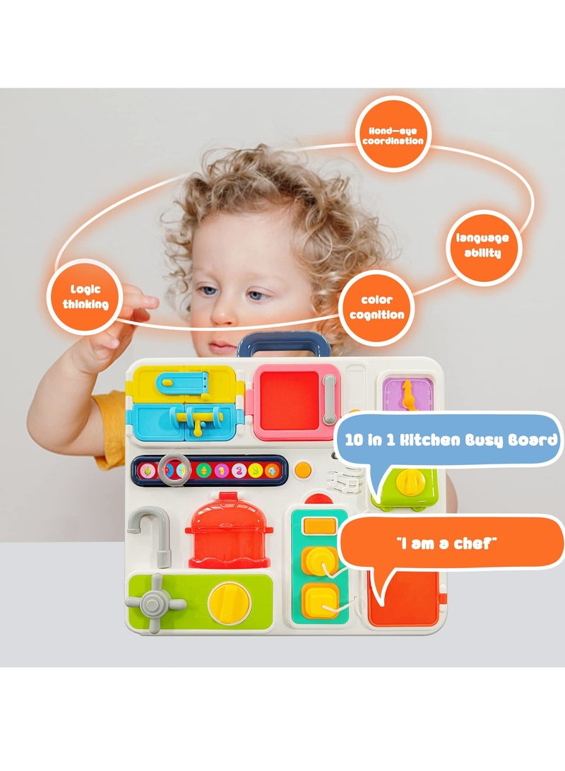 SYOSI Kitchen Busy Board for Toddlers 1-3, Light Up Musical Travel Toy for 12-18 Months, Montessori Sensory Toy for Fine Motor Skills, Car Seat Toy, Ideal Gift for 1-2 and 2-4 Year Olds - Image 3
