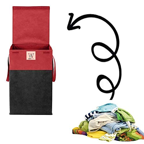 WhiteKrafts whitekrafts NonWoven fabric Large Laundry Basket with Top Lid and 2 Handles Foldable Clothes Bag for Bedroom Laundry Room Kids room Bathroom Red  - Image 2
