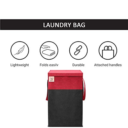 WhiteKrafts whitekrafts NonWoven fabric Large Laundry Basket with Top Lid and 2 Handles Foldable Clothes Bag for Bedroom Laundry Room Kids room Bathroom Red  - Image 3
