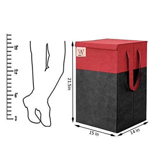 WhiteKrafts whitekrafts NonWoven fabric Large Laundry Basket with Top Lid and 2 Handles Foldable Clothes Bag for Bedroom Laundry Room Kids room Bathroom Red  - Image 4