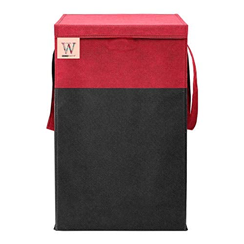 WhiteKrafts whitekrafts NonWoven fabric Large Laundry Basket with Top Lid and 2 Handles Foldable Clothes Bag for Bedroom Laundry Room Kids room Bathroom Red  - Image 1