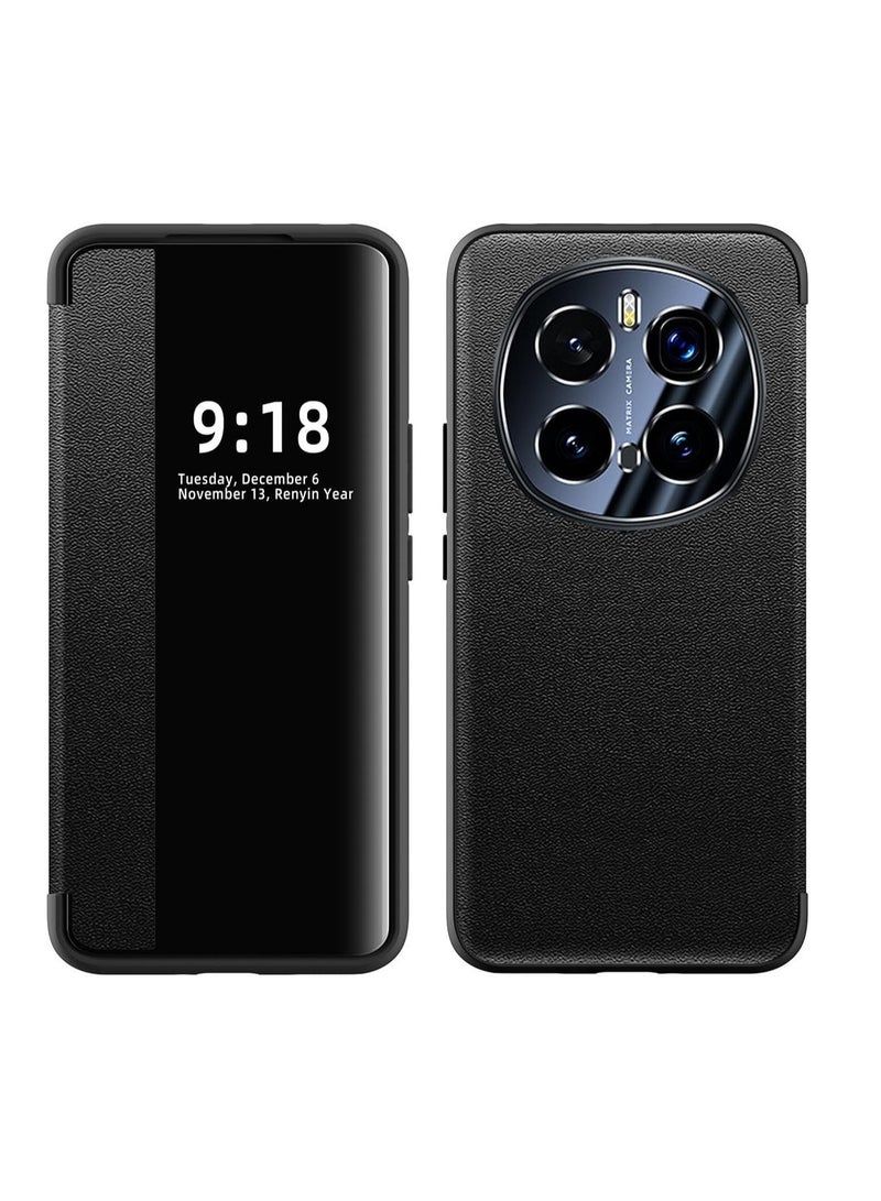 غطاء ذكي شفاف لهاتف Honor Magic 7 Pro، غطاء واقي جلد فليب فائق النحافة لهاتف Honor Magic 7 Pro، أسود - Image 1