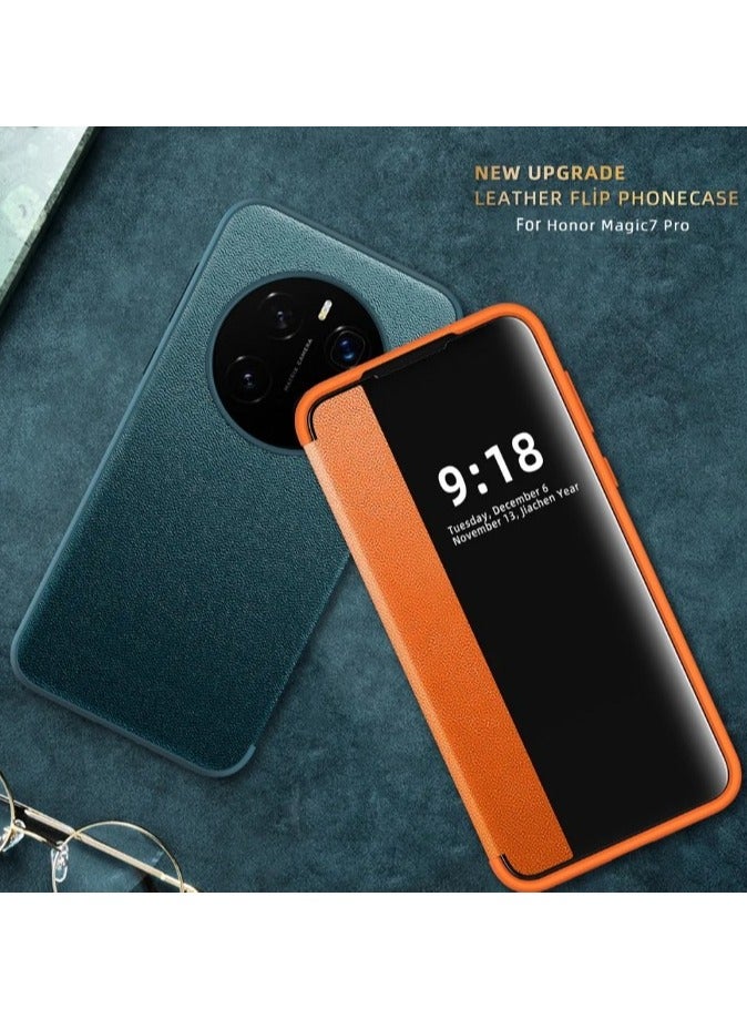 غطاء ذكي شفاف لهاتف Honor Magic 7 Pro، غطاء واقي جلد فليب فائق النحافة لهاتف Honor Magic 7 Pro، أسود - Image 3