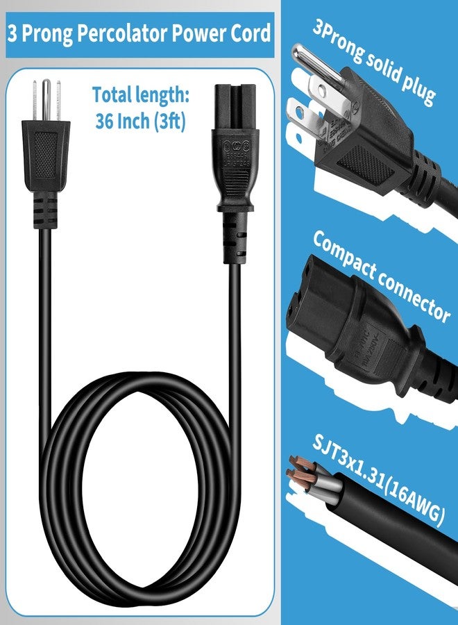 HASMX 3 Prong Percolator Power Cord 36" for Hamilton Beach Percolator Model 40616, Replacement Coffee Maker Part 3pin Cord Black 3ft Length (1-Pack) - Image 4