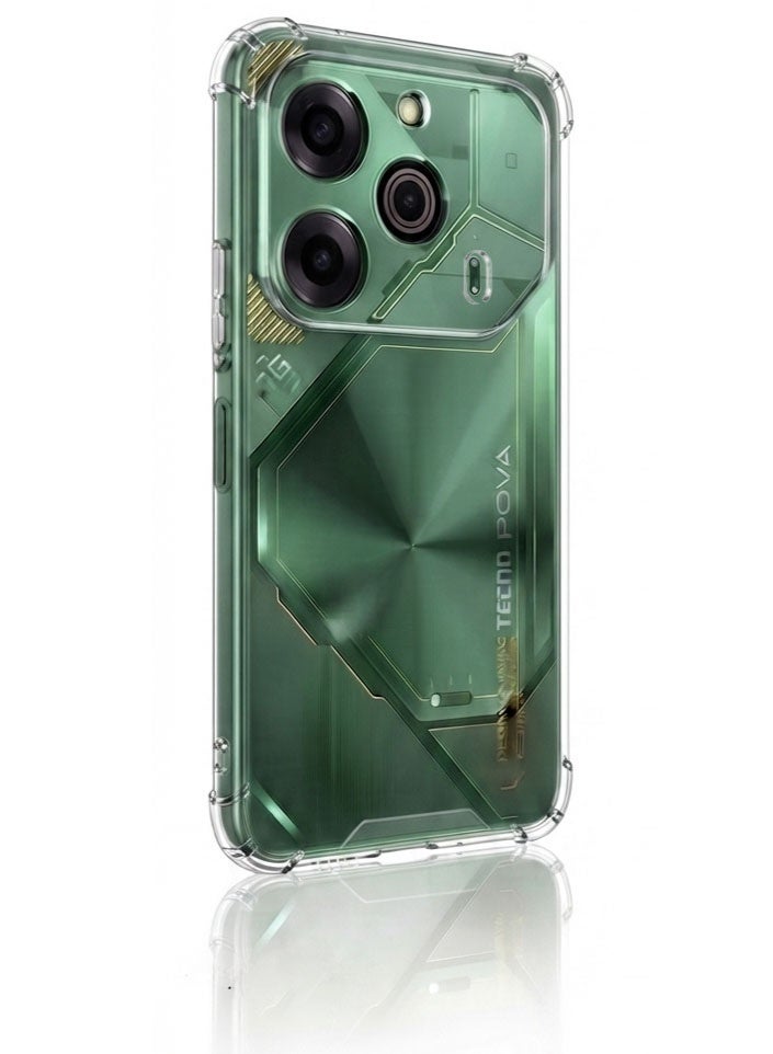 جراب متوافق مع هاتفي Tecno Pova 6 5G وTecno Pova 6 Pro 5G؛ غطاء شفاف من مادة TPU (سيليكون) مقاوم للصدمات، مزود بحماية للكاميرا وزوايا معززة لامتصاص الصدمات - شفاف. - Image 2