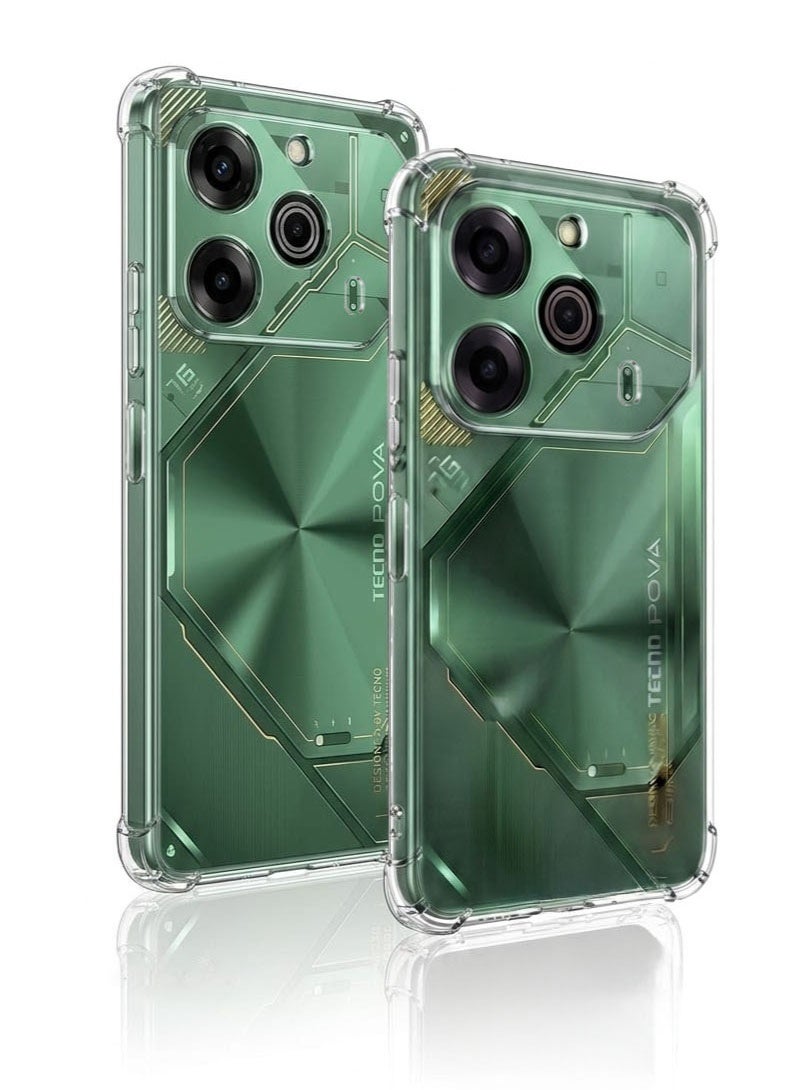 جراب متوافق مع هاتفي Tecno Pova 6 5G وTecno Pova 6 Pro 5G؛ غطاء شفاف من مادة TPU (سيليكون) مقاوم للصدمات، مزود بحماية للكاميرا وزوايا معززة لامتصاص الصدمات - شفاف. - Image 1