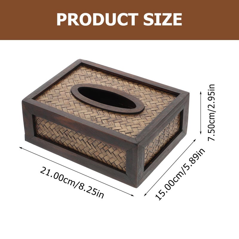 Retro Rattan Tissue Box Holder Hand Woven Desktop Organizer For Living Room Bathroom - Image 3