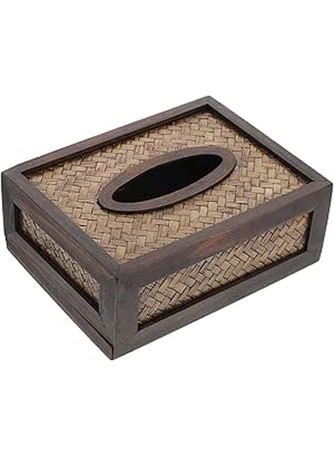 Retro Rattan Tissue Box Holder Hand Woven Desktop Organizer For Living Room Bathroom - Image 1