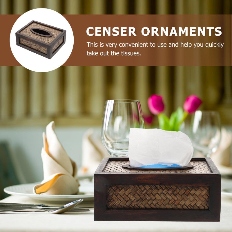 Retro Rattan Tissue Box Holder Hand Woven Desktop Organizer For Living Room Bathroom - Image 5