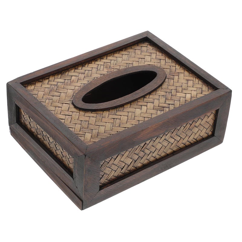 Retro Rattan Tissue Box Holder Hand Woven Desktop Organizer For Living Room Bathroom - Image 2