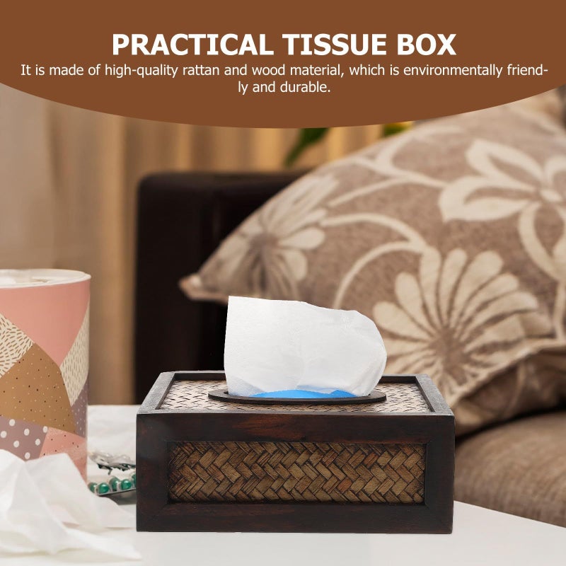 Retro Rattan Tissue Box Holder Hand Woven Desktop Organizer For Living Room Bathroom - Image 4