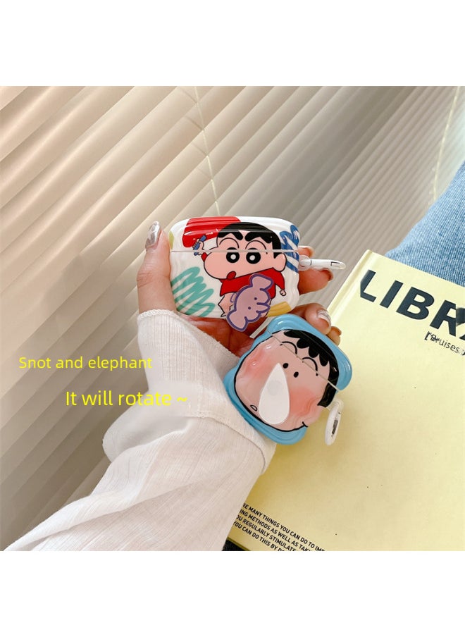 Generic - Personalized Cartoon Rotating Small For Apple Headphone Cover For AirPods Pro2/3 Generation Bluetooth Headphone Cover-Color:[Wave Edge-Rotating Elephant Xiaoxin]]-Applicable Model:AirPods Pro2 Generation - Image 1