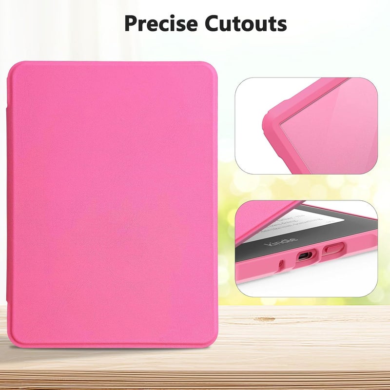 E NET-CASE غلاف لجهاز Kindle Paperwhite الإصدار الثاني عشر 2024 (7 بوصة) و Kindle Colorsoft Signature Edition، غلاف خلفي شفاف متين من جلد PU مع خاصية النوم والاستيقاظ التلقائي، لون توت العليق - Image 5
