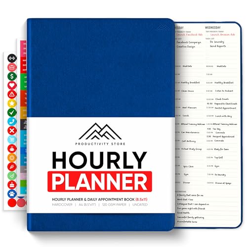 PRODUCTIVITY STORE Hourly Planner & Appointment Book (8.5” x 11”) - Premium Hourly Planner with Daily Schedule & 30-Minute Time Slots for Better Time Management by PRODUCTIVITY STORE (A4, Navy) - Image 1