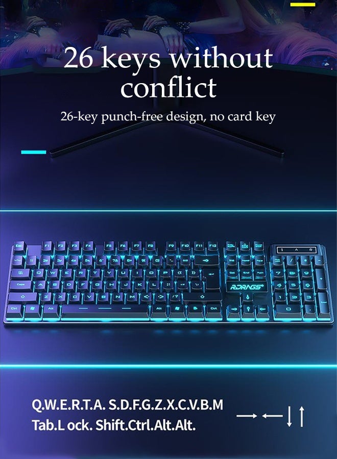 DUNISO Mechanical Gaming Keyboard 104 Key Floating Keycap Wired Keyboard with Ice Blue Backlit RGB Silent Office Keyboard for PC Gaming and Working - Image 3