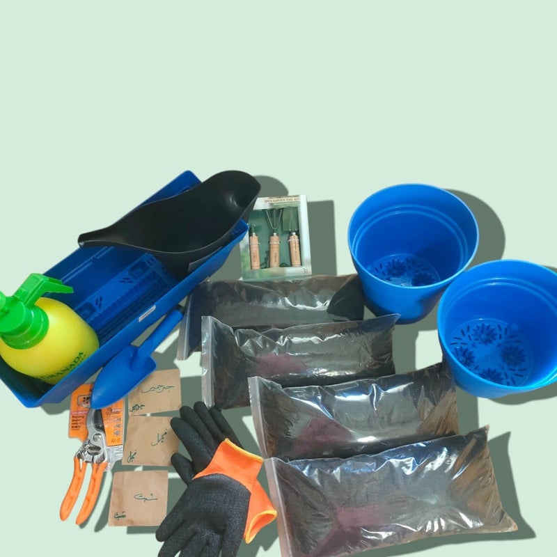 Garden Tool Set With Work Gloves Blue Seed Containers Plastic Planting Spoons Multipurpose Gardening Equipment - Image 1