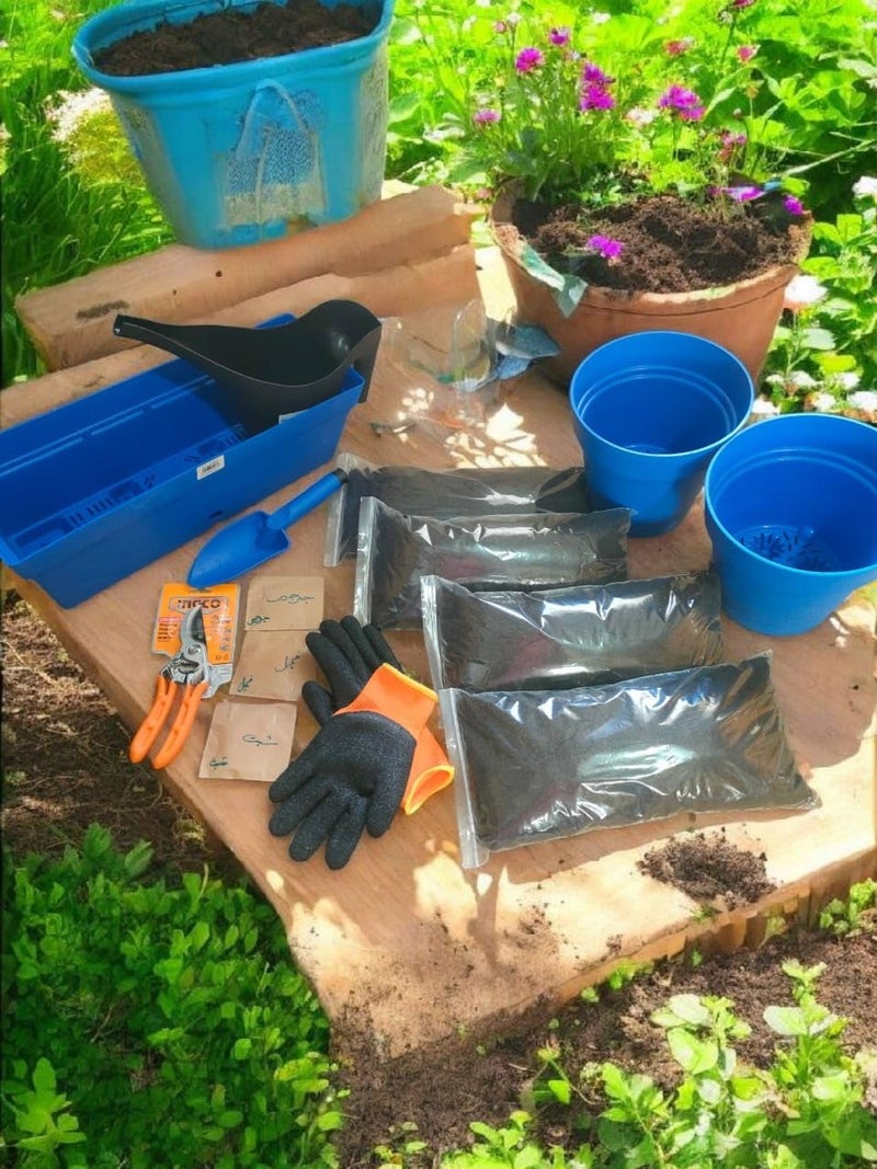 Garden Tool Set With Work Gloves Blue Seed Containers Plastic Planting Spoons Multipurpose Gardening Equipment - Image 4
