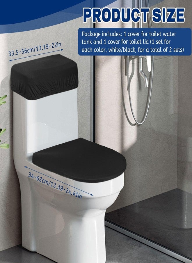 Bagentry 2 Kits of Toilet Lid Cover and Tank Cover, Polyester Toilet Top Cover Set with Elastic Bottom, Washable Toilet Cover Maintenance Accessories for Bathroom (Black, White) - Image 2