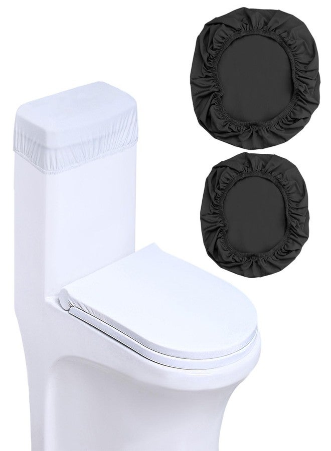Bagentry 2 Kits of Toilet Lid Cover and Tank Cover, Polyester Toilet Top Cover Set with Elastic Bottom, Washable Toilet Cover Maintenance Accessories for Bathroom (Black, White) - Image 1