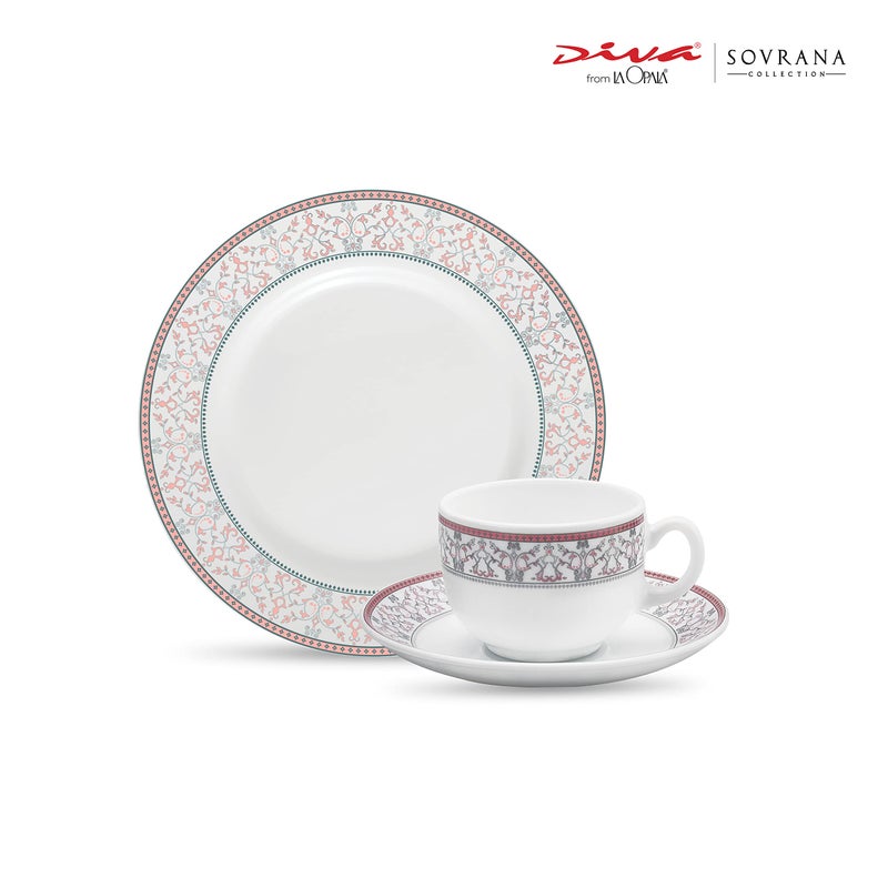 La Opala لا أوبالا ديفا، مجموعة سوفرانا، مجموعة أدوات تقديم الوجبات الزجاجية 12 قطعة، وردي مغربي، أبيض - Image 2