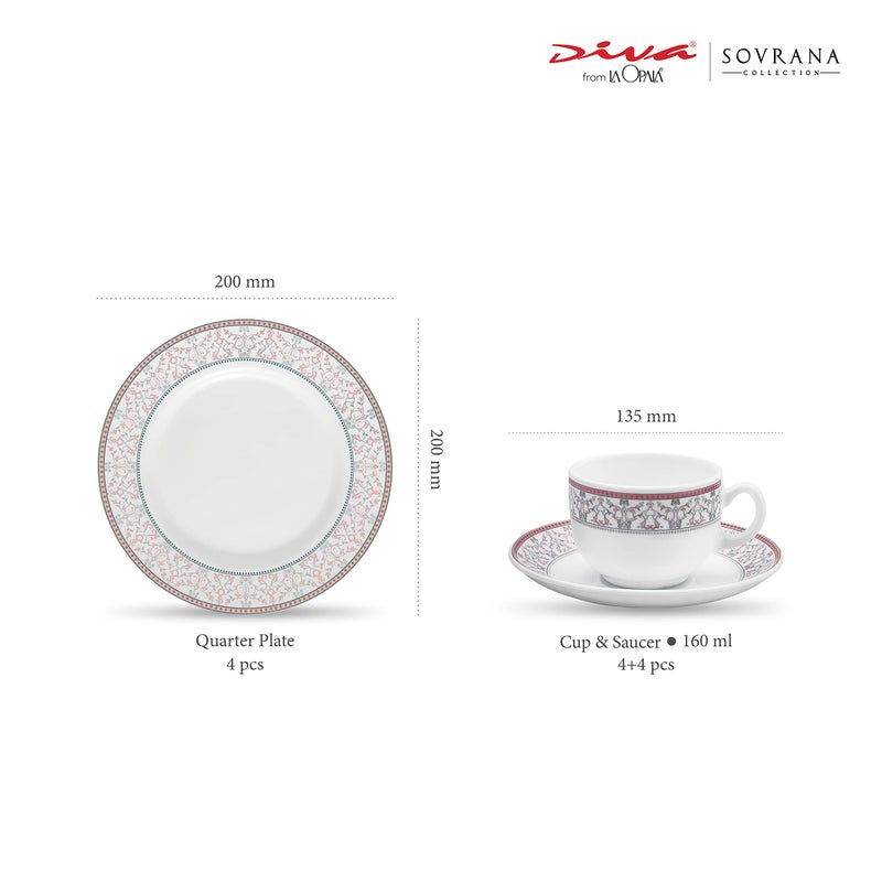 La Opala لا أوبالا ديفا، مجموعة سوفرانا، مجموعة أدوات تقديم الوجبات الزجاجية 12 قطعة، وردي مغربي، أبيض - Image 3