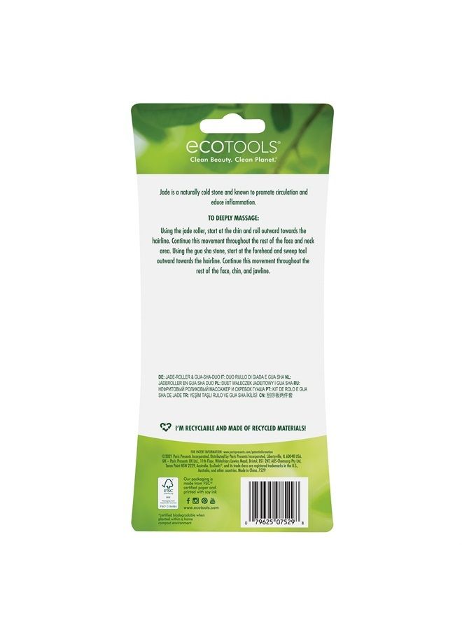 Ecotools Beauty Skin Care Tool Jade Facial Roller and Gua Sha Stone Duo, Face Roller and Massager, Skincare and Sculpting Tools, Green, Promotes Healthy Skin, Massager, 2 Piece Set, 1 Count - Image 2