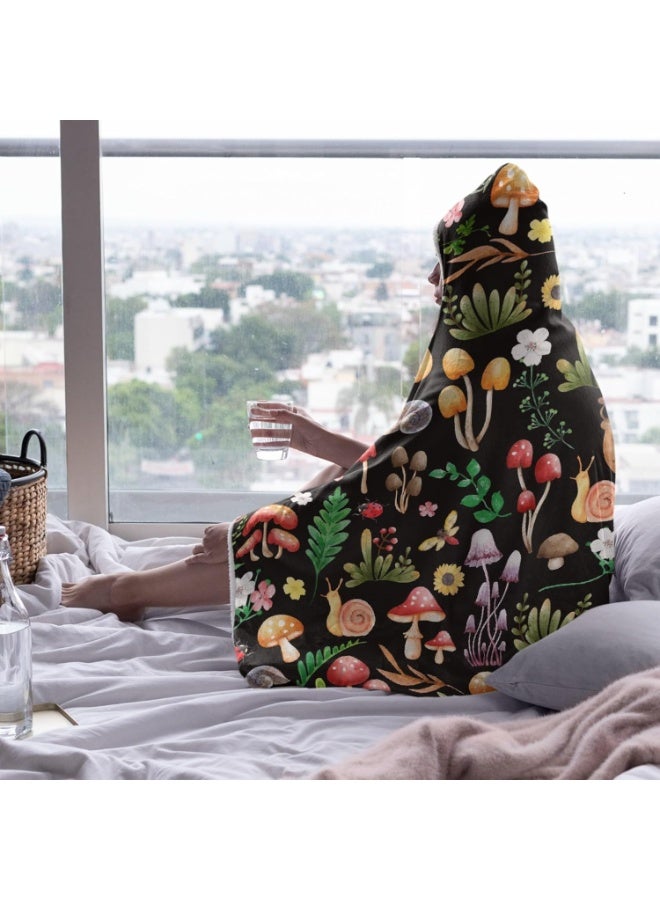 ARTIEMASTER Mushroom Hooded Blanket Mushrooms Gifts for Women Soft Fleece Flannel Mushroom Throw Wearable Blanket All Season Plant Blankets for Bed Decorative 80"x60" for Audlt - Image 3