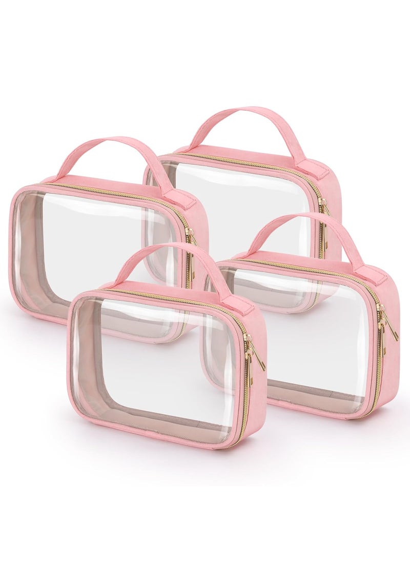 Wedama Wedama TSA Approved Toiletry Bag, 4 Pack Clear Makeup Bags with Handles, Quart Size Clear Toiletry Bags, PVC Clear Cosmetic Bags for Women and Men, Carry on Airport Airline Compliant Bag, Pink 