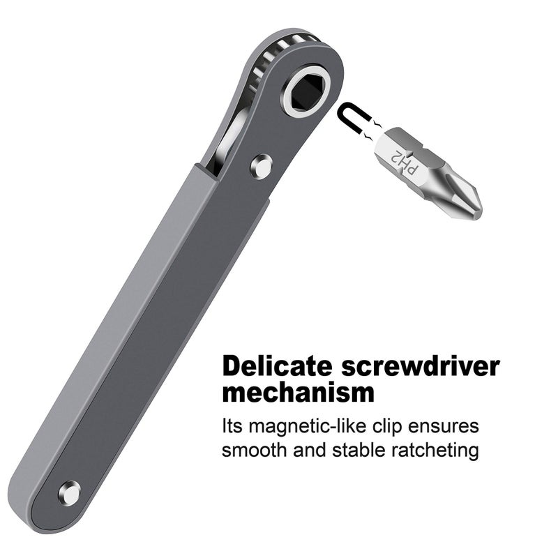 MULWARK 20pc 1/4 Ultra Low Profile Mini Ratchet Wrench Close Quarters Screwdriver Set with High Torque - Right Angle EDC Tool with 90 Degree Mini Offset Reversible Drive Handle & Multi Hex Bits Set - Image 4