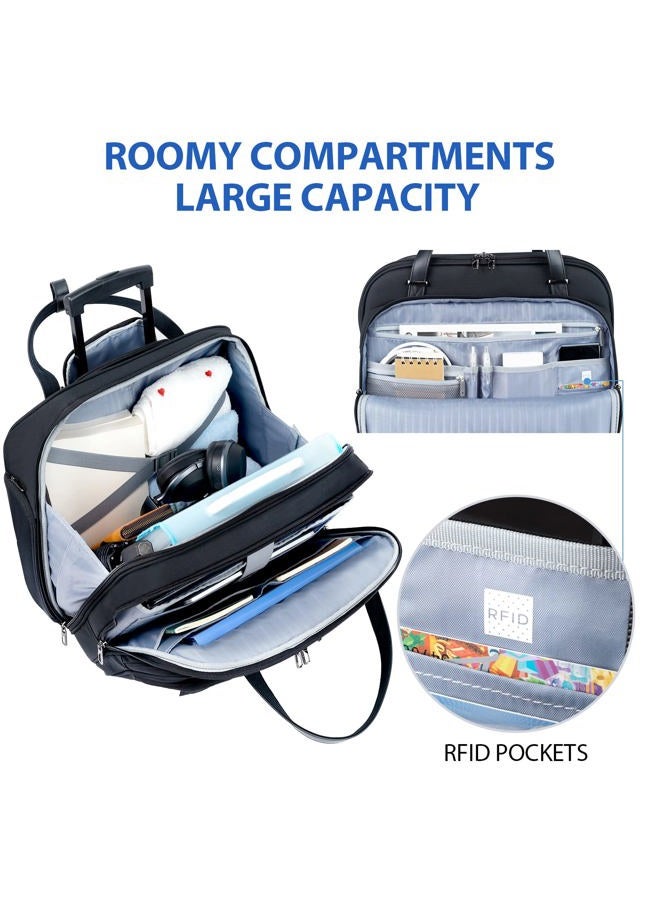 VANKEAN Rolling Laptop Bag Women with Wheels, 15.6 Inch Rolling Briefcase for Women, Water Repellent Overnight Rolling Computer Bag with RFID Pockets for Travel Business Work, Black - Image 3